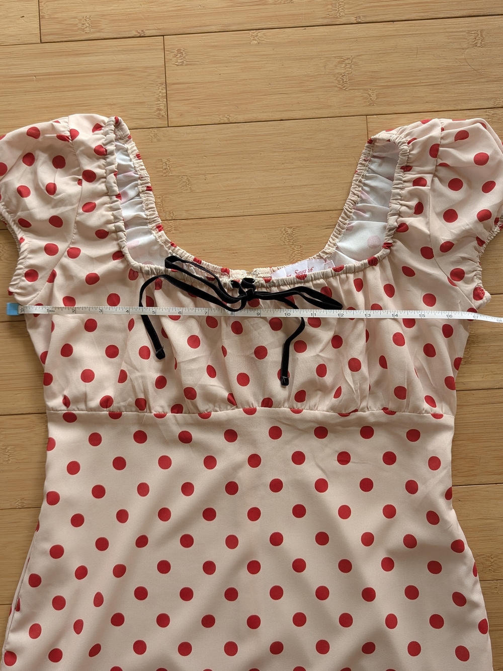 Lisa Says Gah Cream and Red Polka Dot Babydoll Mini Dress - Picture 8 of 10